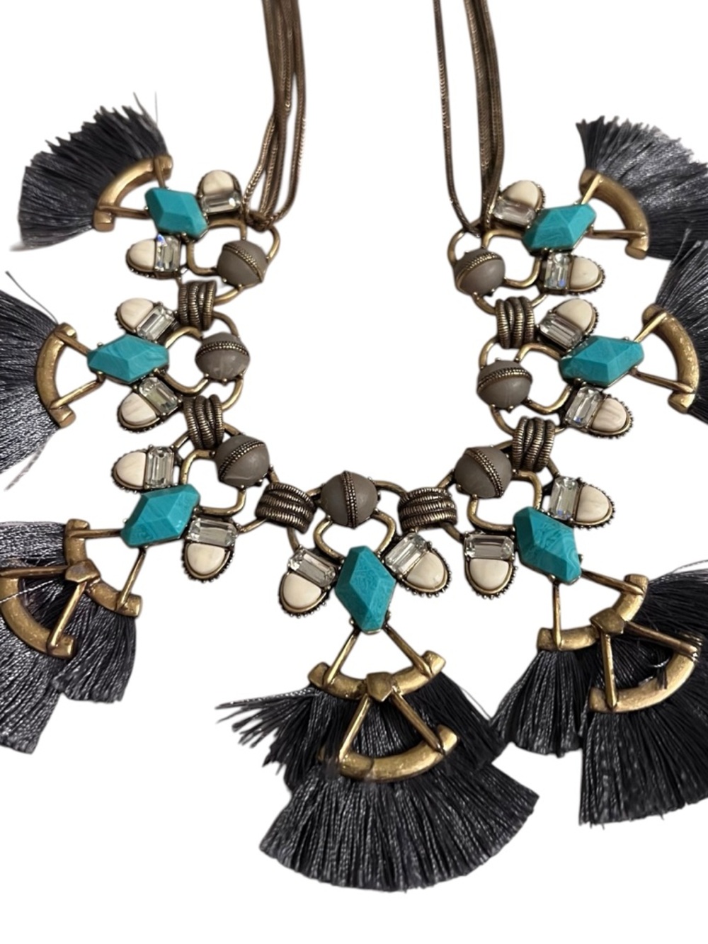 Stella & Dot Turquoise Lotus Tassel Statement Necklace